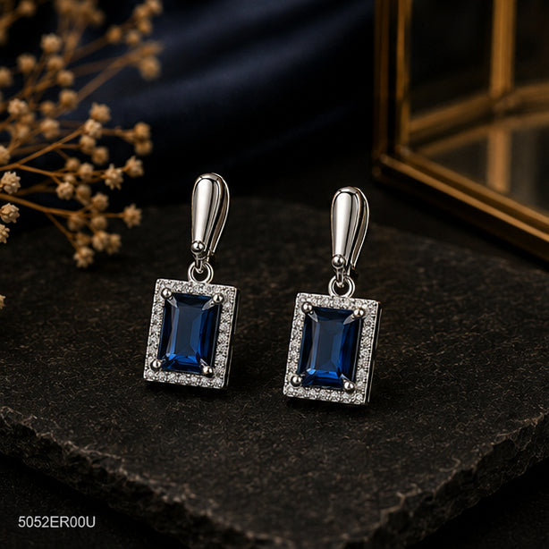 Blue Emerald-Style Drop Earrings