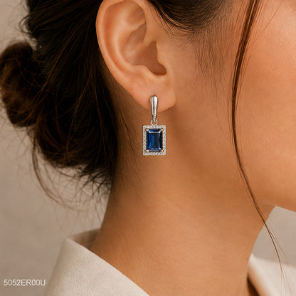Blue Emerald-Style Drop Earrings