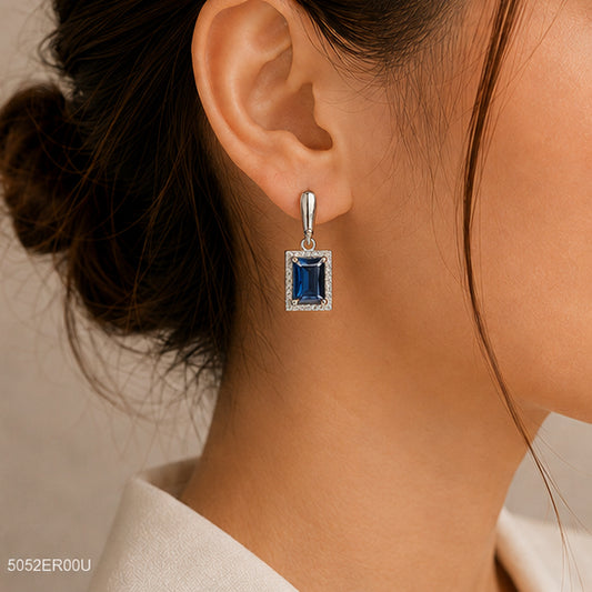 Blue Emerald-Style Drop Earrings