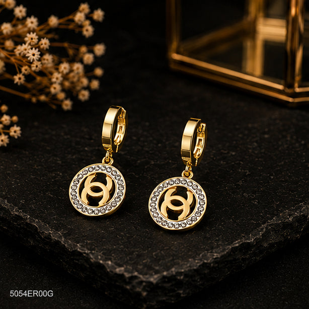 Golden Circular Drop Earrings