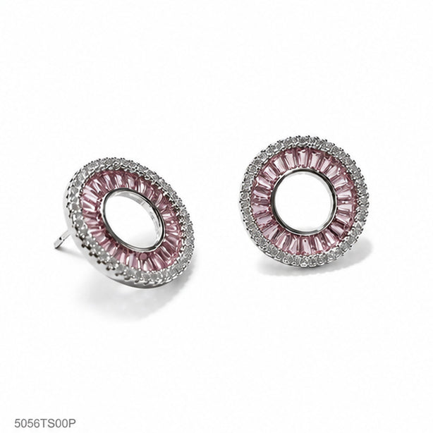 Pink Round Crystal Ear Studs