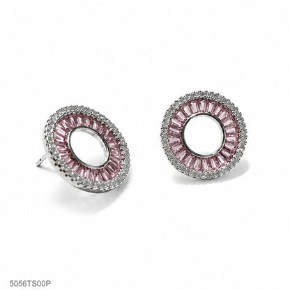 Pink Round Crystal Ear Studs