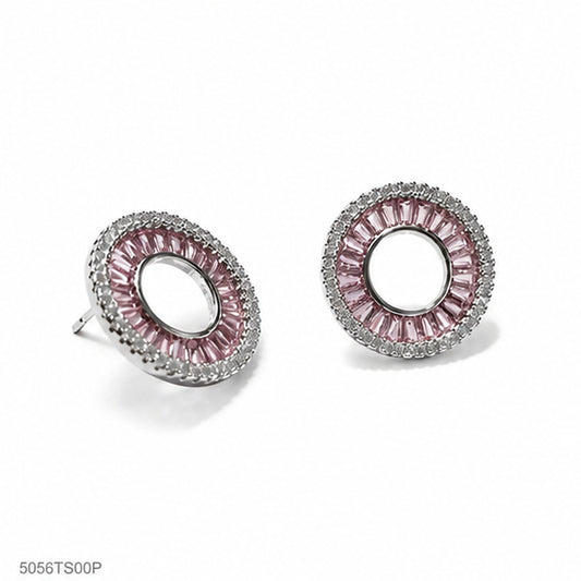 Pink Round Crystal Ear Studs