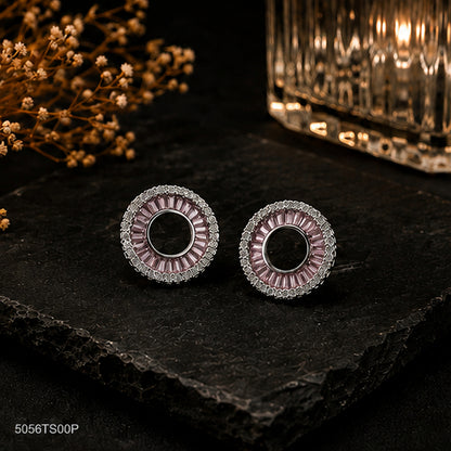 Pink Round Crystal Ear Studs