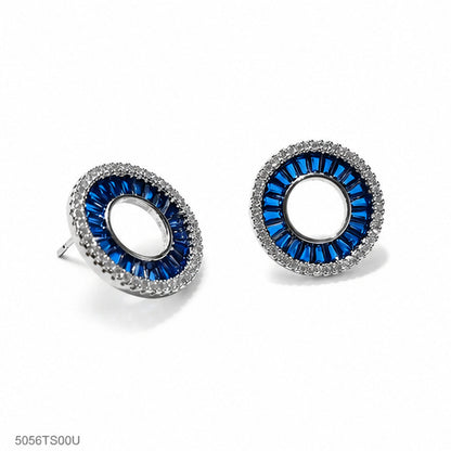 Blue Round Crystal Ear Studs