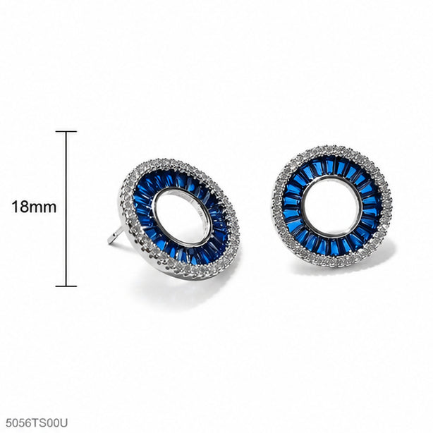 Blue Round Crystal Ear Studs