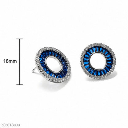 Blue Round Crystal Ear Studs