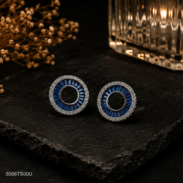 Blue Round Crystal Ear Studs