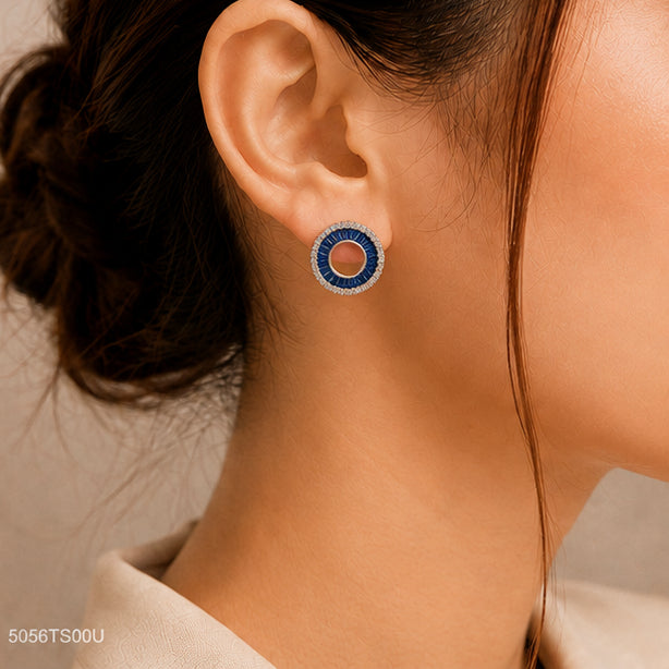 Blue Round Crystal Ear Studs