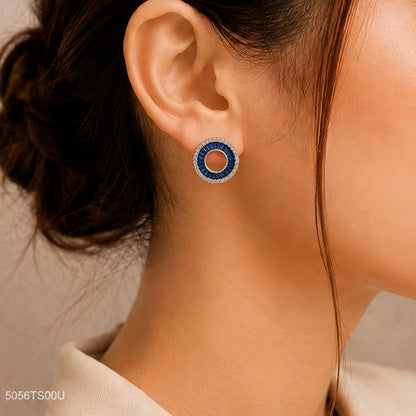Blue Round Crystal Ear Studs