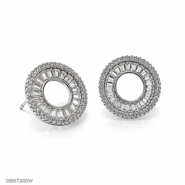 Silver Round Crystal Ear Studs