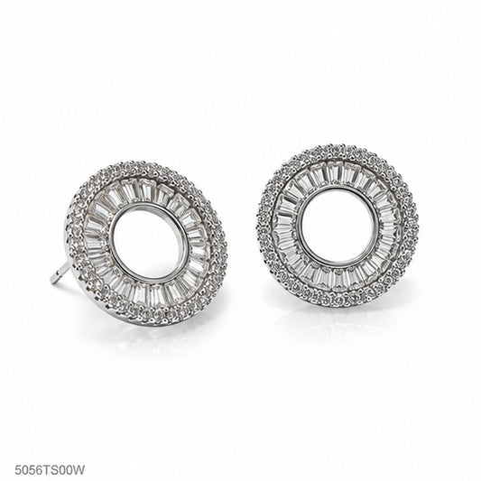 Silver Round Crystal Ear Studs