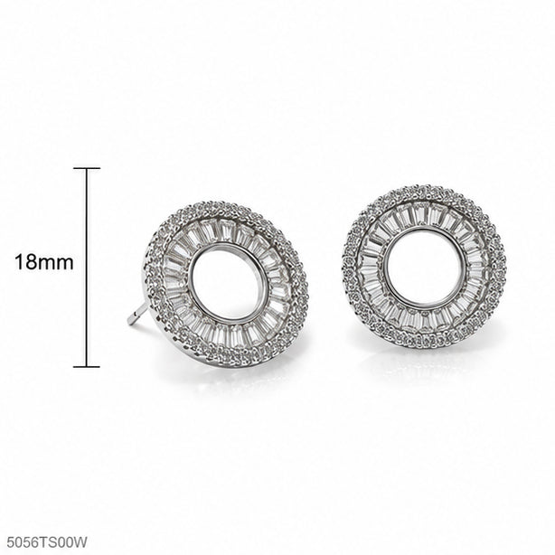 Silver Round Crystal Ear Studs