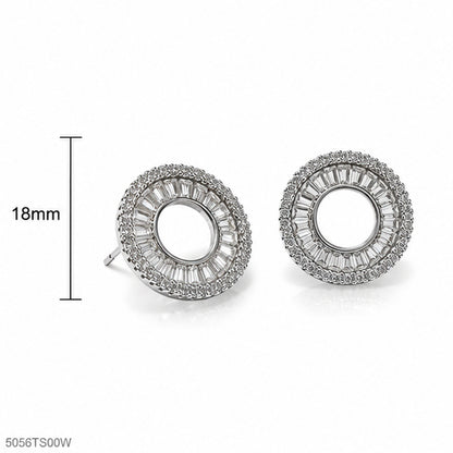 Silver Round Crystal Ear Studs
