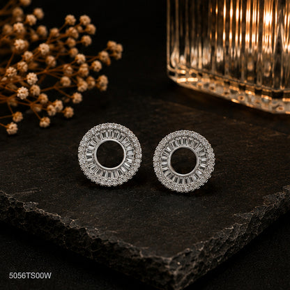 Silver Round Crystal Ear Studs
