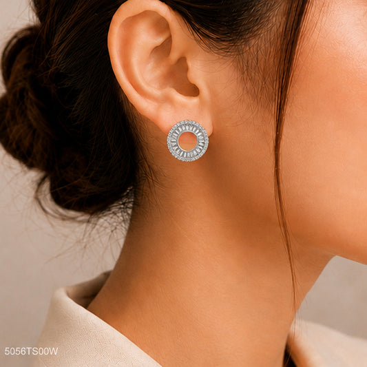 Silver Round Crystal Ear Studs