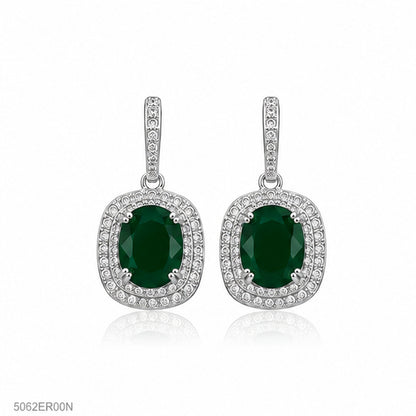 Green Square Halo Earrings