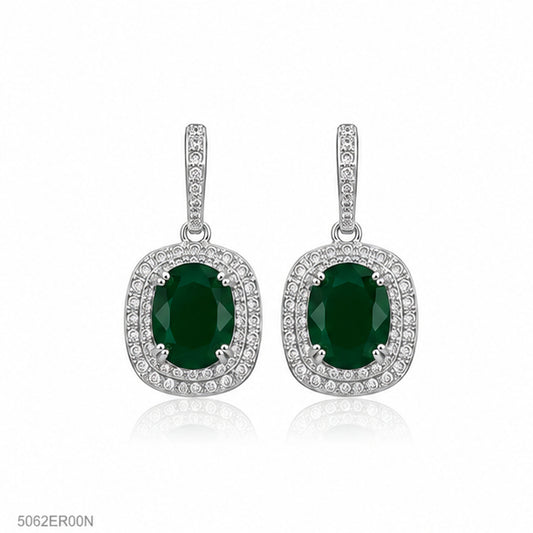 Green Square Halo Earrings