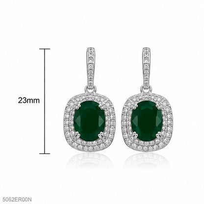 Green Square Halo Earrings
