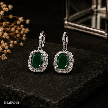 Green Square Halo Earrings