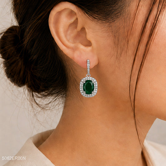 Green Square Halo Earrings