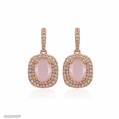 Pink Square Halo Earrings