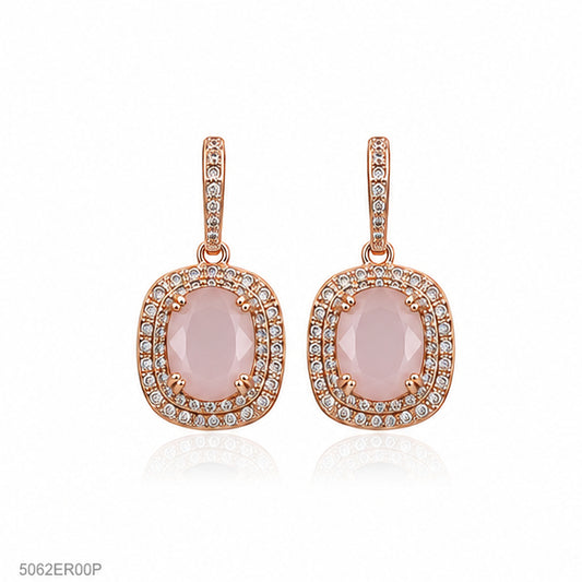 Pink Square Halo Earrings