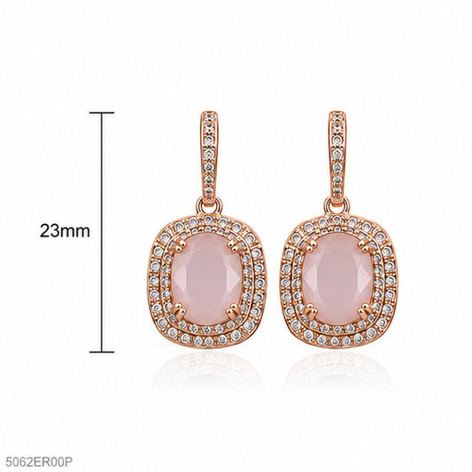 Pink Square Halo Earrings