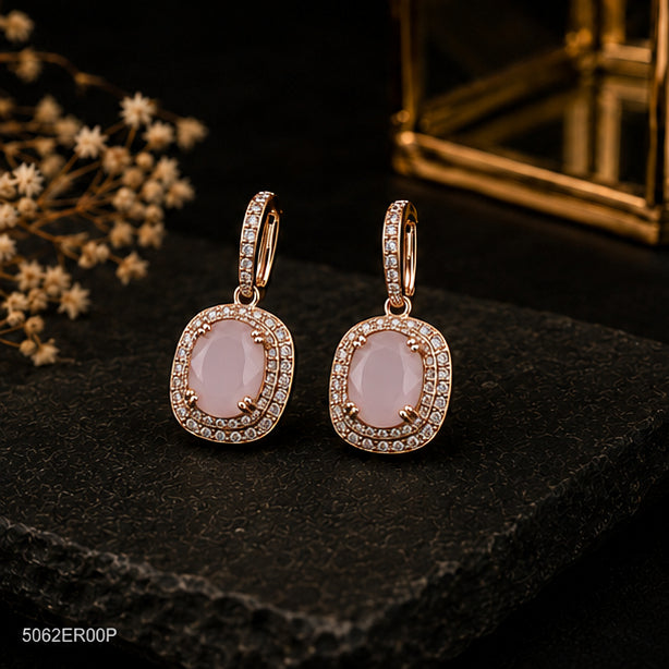 Pink Square Halo Earrings