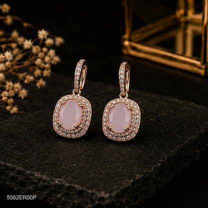 Pink Square Halo Earrings