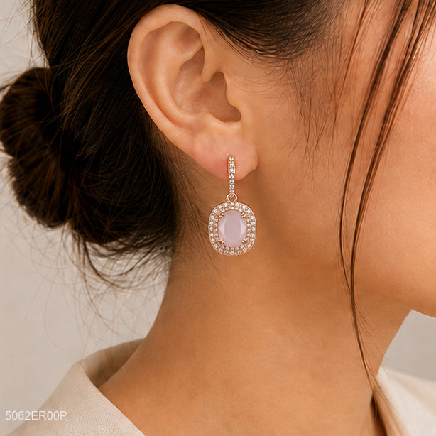 Pink Square Halo Earrings