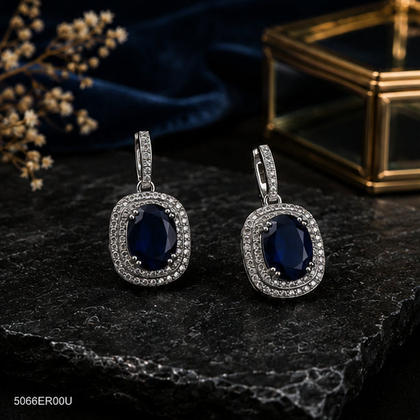 Blue Square Halo Earrings