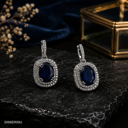 Blue Square Halo Earrings