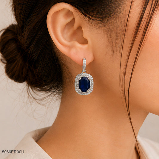 Blue Square Halo Earrings