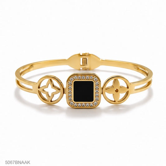 Black Square Accent Golden Bangle