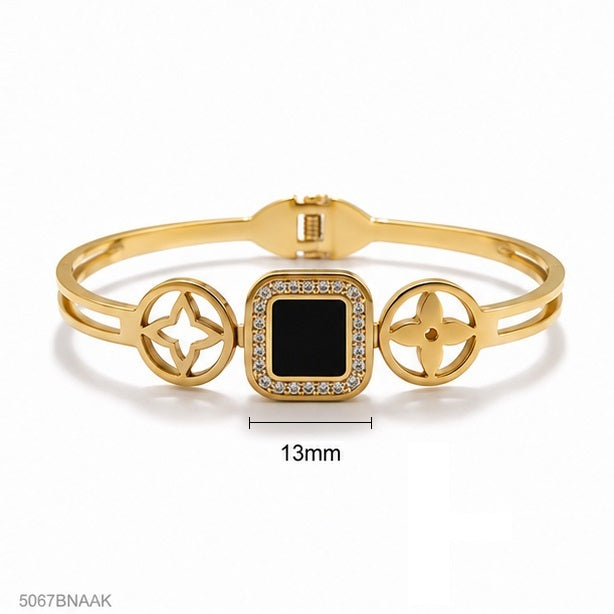 Black Square Accent Golden Bangle
