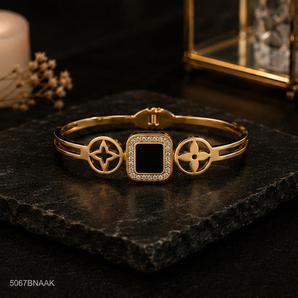 Black Square Accent Golden Bangle