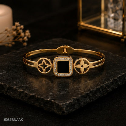 Black Square Accent Golden Bangle