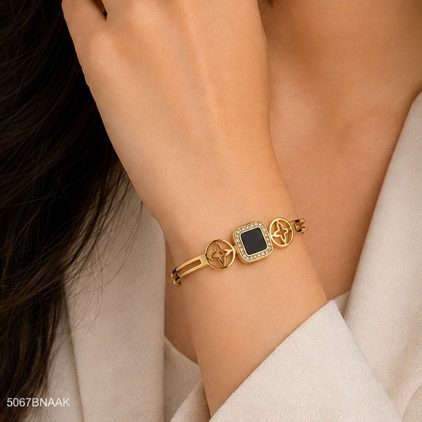 Black Square Accent Golden Bangle