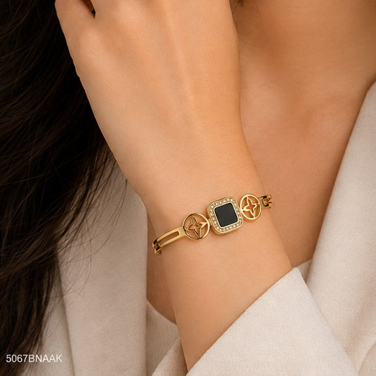 Black Square Accent Golden Bangle