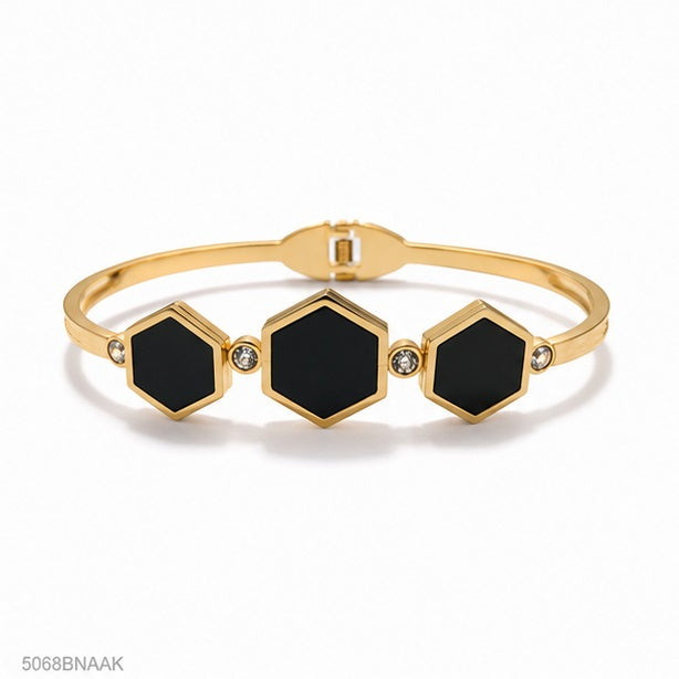 Black Hexagon Trio Golden Bangle