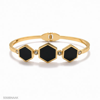 Black Hexagon Trio Golden Bangle