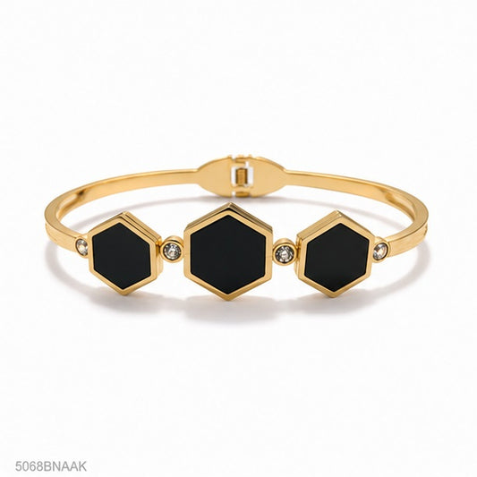 Black Hexagon Trio Golden Bangle