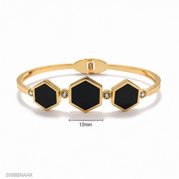 Black Hexagon Trio Golden Bangle