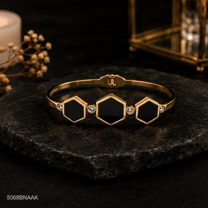 Black Hexagon Trio Golden Bangle