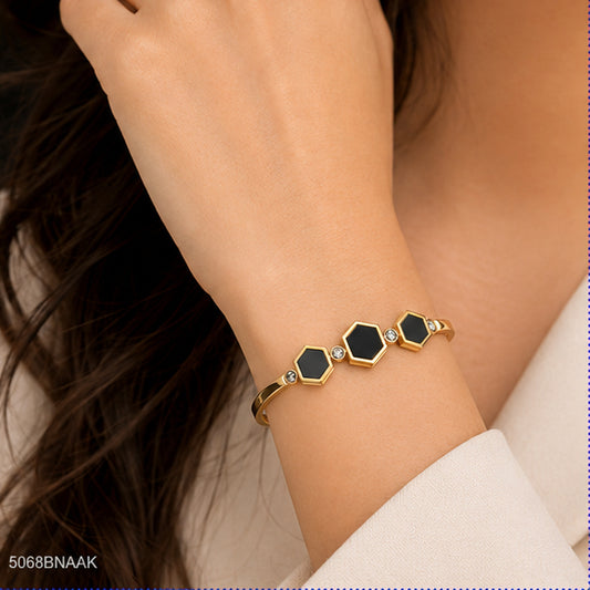 Black Hexagon Trio Golden Bangle