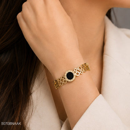 Black Round Center Golden Bangle