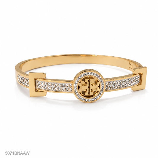 White Crystal Round Golden Bangle