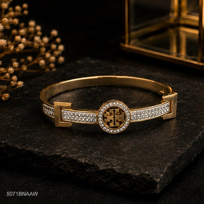White Crystal Round Golden Bangle