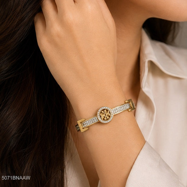 White Crystal Round Golden Bangle